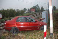 Fiat po zderzeniu z pociągiem