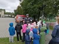 Na zdjęciu policjant w czasie spotkania w Lubecku.