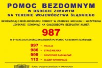 Na zdjęciu żółta tablica z numerami telefonów alarmowych.