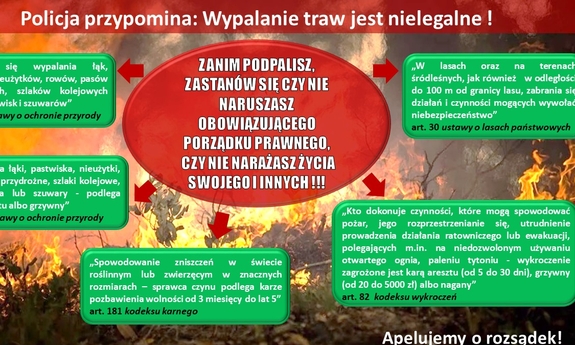 Na zdjęciu tabela z przepisami dotyczącymi odpowiedzialności za wypalanie traw.