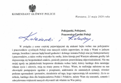 Na zdjęciu list od Komendanta Głównego Policji.