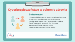 Na zdjęciu plansza z napisem Cyberbezpieczeństwo w ochronie zdrowia i zycia.