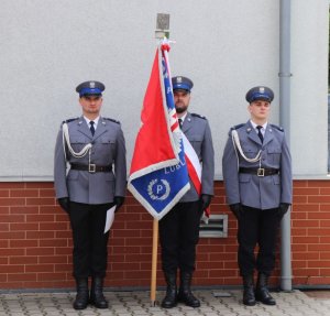 Na zdjęciu święto Policji 2021 w Lublińcu.Poczet sztandarowy Komendy w Lublińcu.