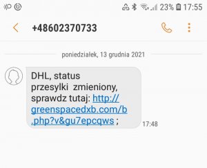 Na zdjęciu widoczna wiadomość zawierająca fałszywy link.