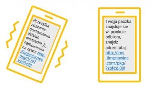 Na zdjeciu widoczne przykładowe wiadowości SMS zawierające oszukańczy link.