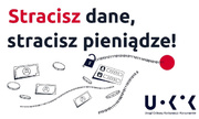 Na zdjęciu widoczny plakat z napisem :Stracisz dane, stracisz pieniądze&quot;