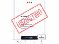 Na zdjęciu plakat z napisem oszustwo.